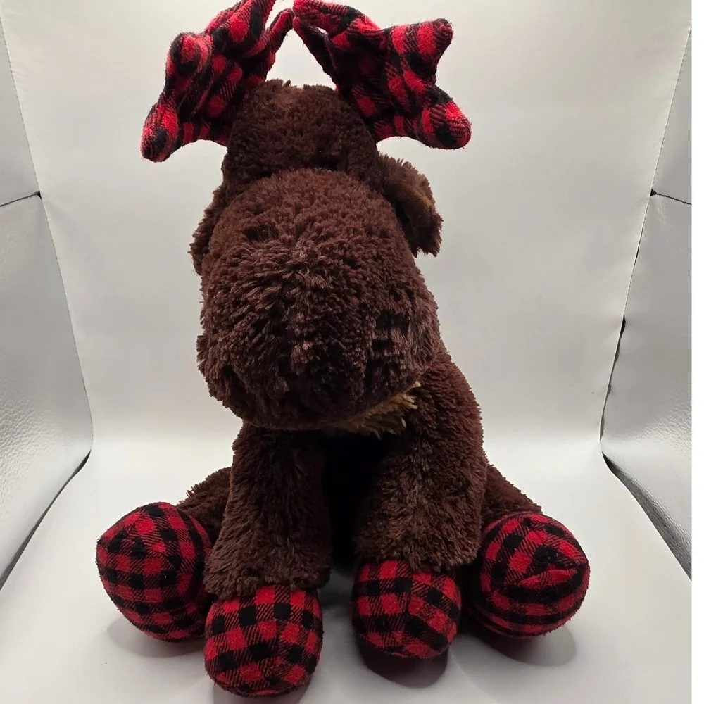 Aurora Plush Moose Brown Buffalo Plaid Antlers 11x12